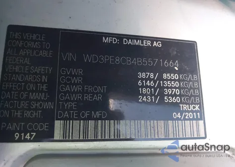 2011 Mercedes-Benz Sprinter 2500 High Roof z USA, uszkodzony, nr VIN WD3PE8CB4B5571664